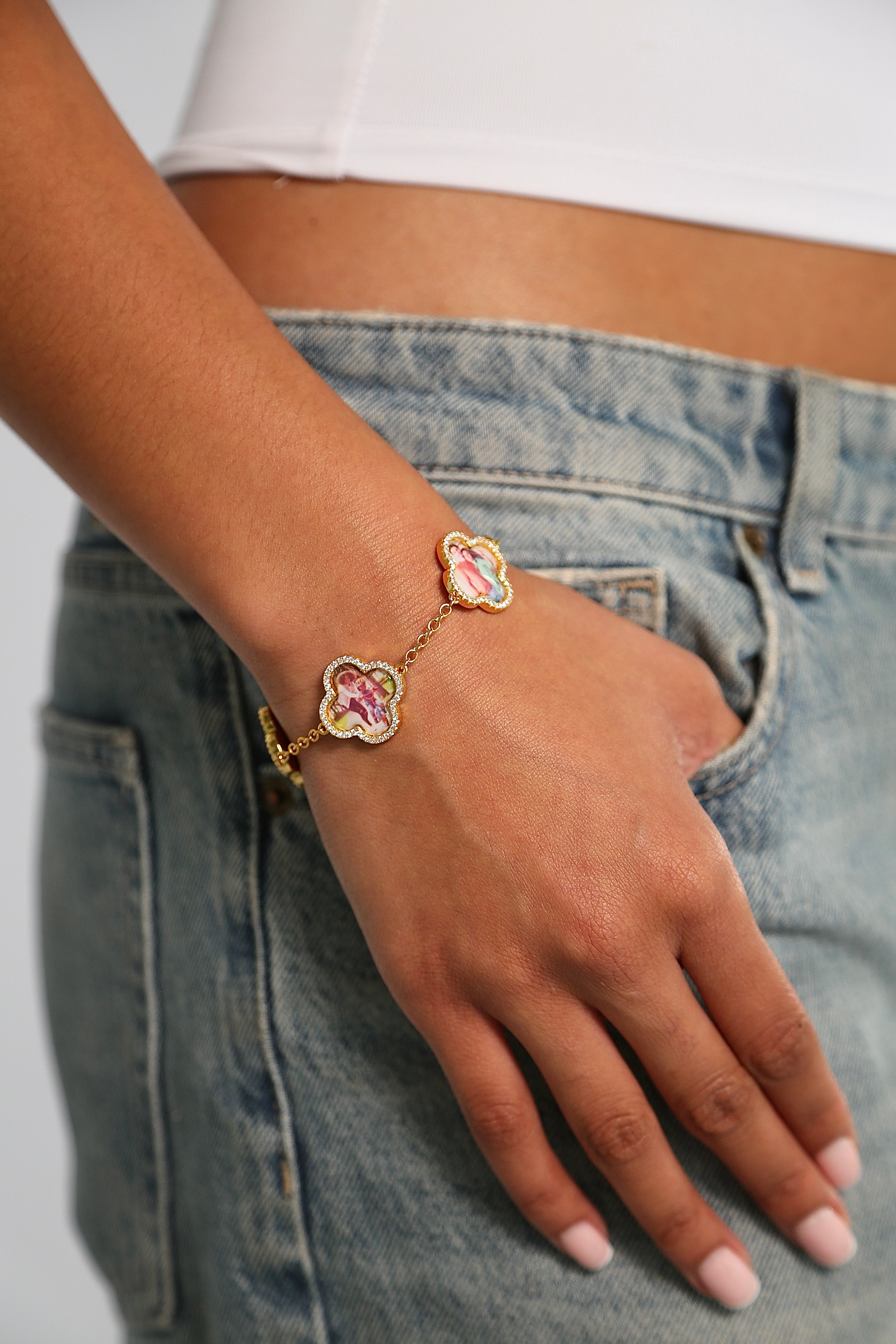 Custom Photo Clover Bracelet - Gold